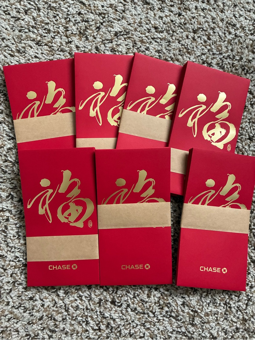 New chase bank 7 packs of 8 Chinese new years red envelopes. Lunar new year